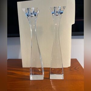 Pair Of Nambe Elegant Crystal Glass Candle Holders-9 1/2” Tall